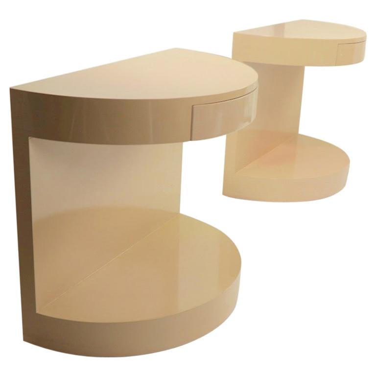 Pair of Postmodern Demilune Lacquered Nightstands