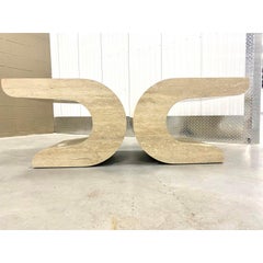 Pair of Postmodern Faux Stone Curved Side Tables in the Manner of Karl Springer