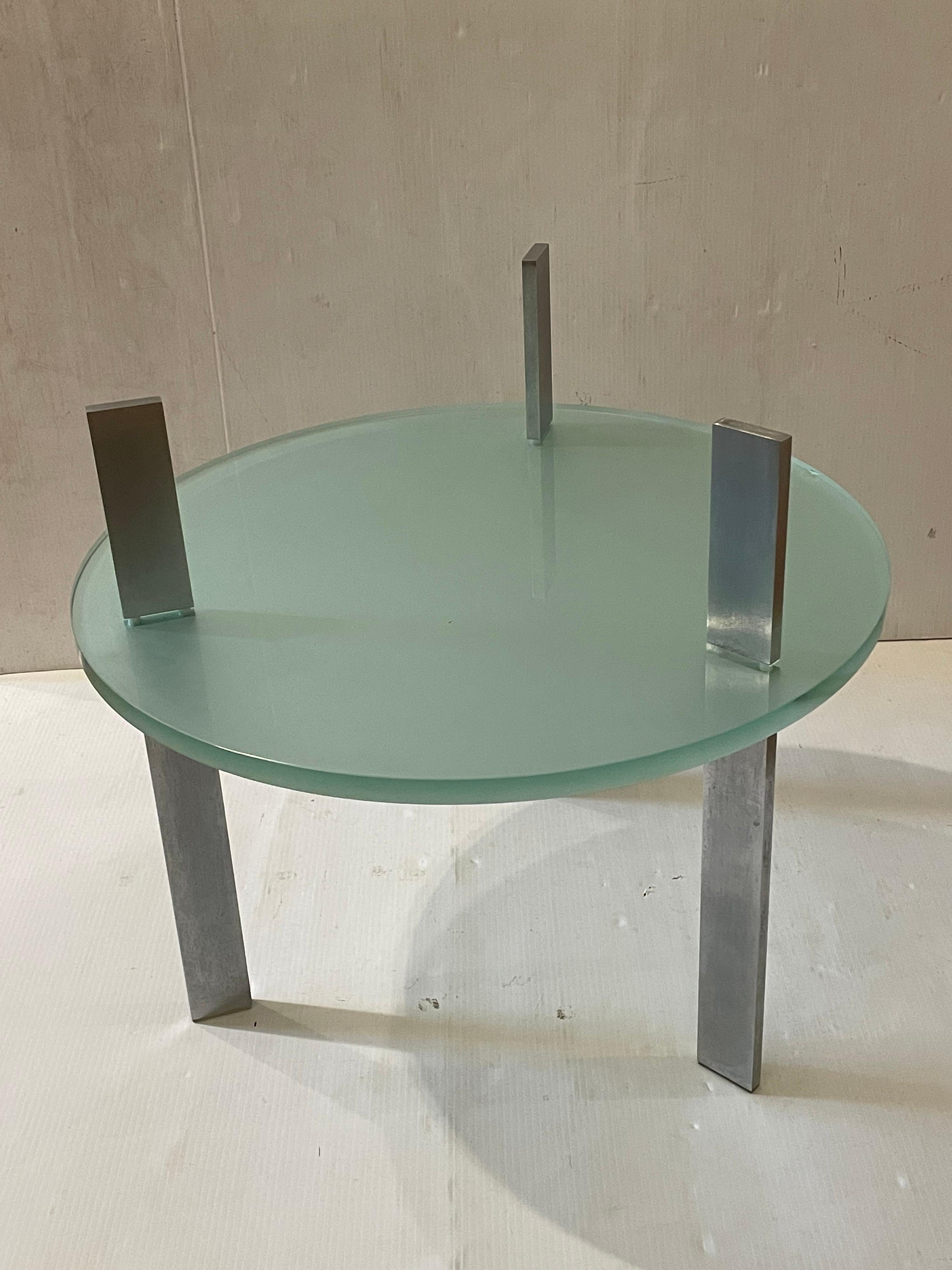 North American Pair of Postmodern Glass & Aluminum Legs Tables Designed by Peter Coan for Pace