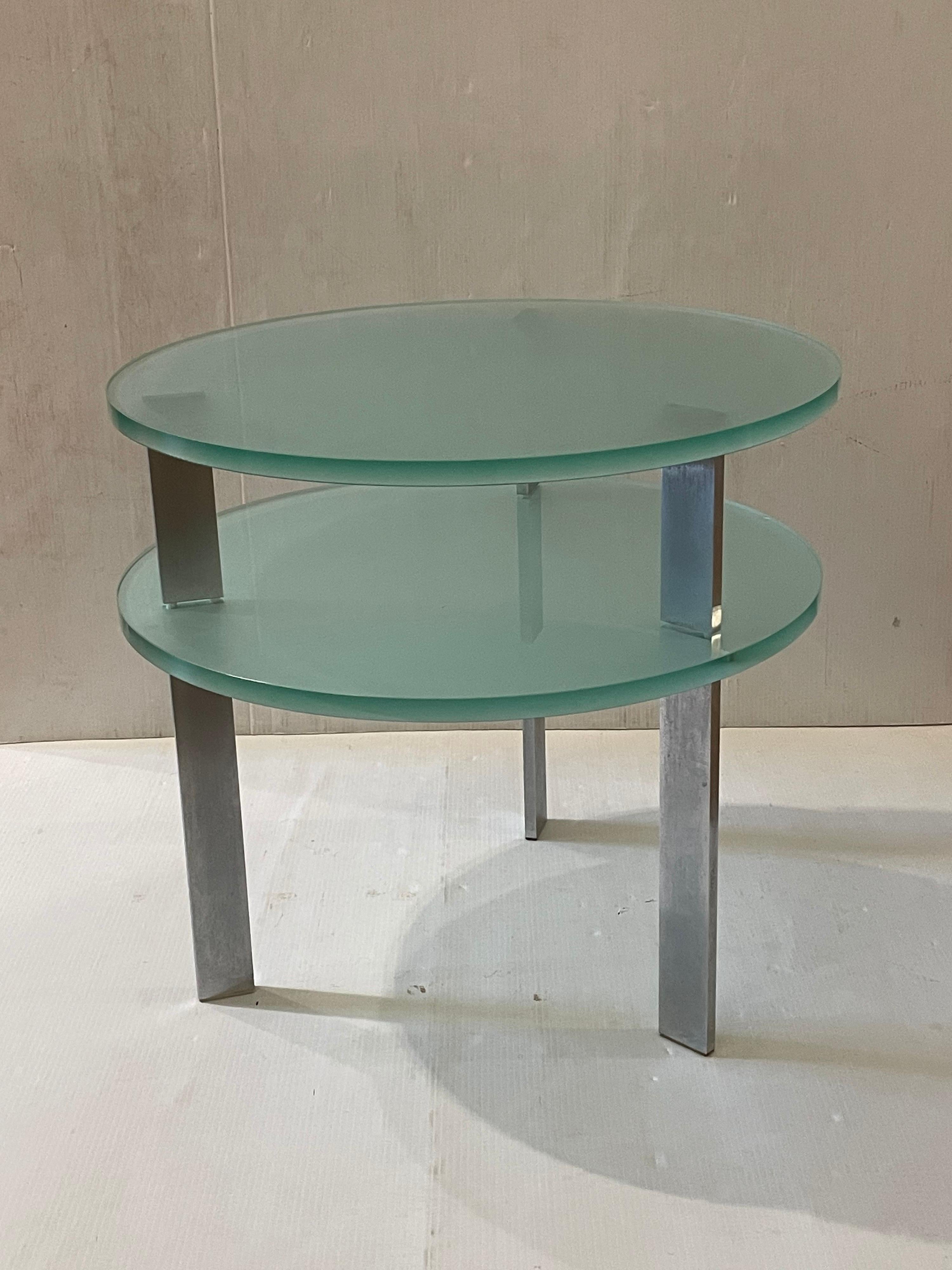 Pair of Postmodern Glass & Aluminum Legs Tables Designed by Peter Coan for Pace In Good Condition In San Diego, CA