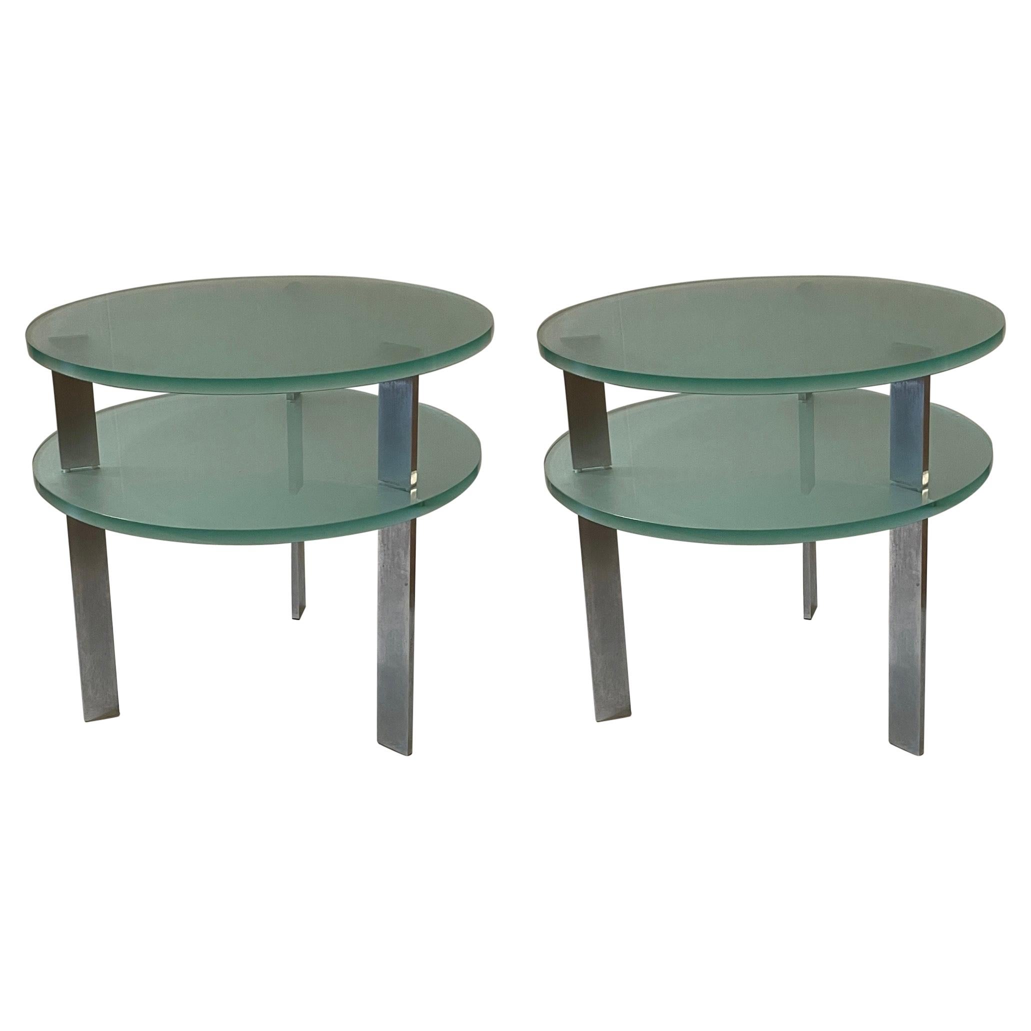 Pair of Postmodern Glass & Aluminum Legs Tables Designed by Peter Coan for Pace