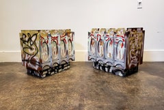 Pair of Postmodern Graffiti Art Brutalist Nightstands