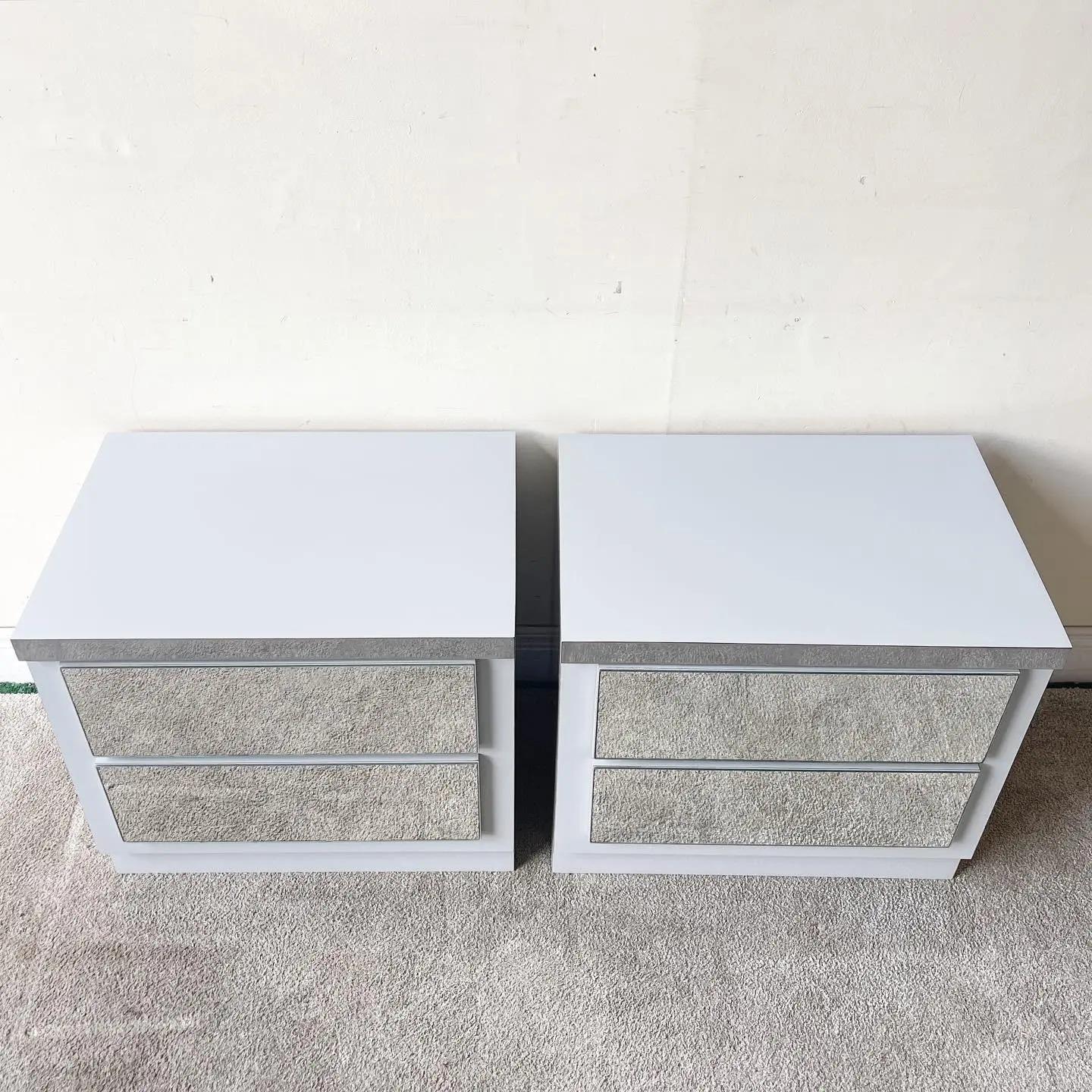 Pair of Postmodern Gray Lacquer Laminate Nightstands, 1980s