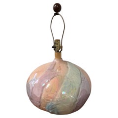 Pair of Postmodern Iridescent Crackle Glazed Studio Pottery Table Lamps, 1980s