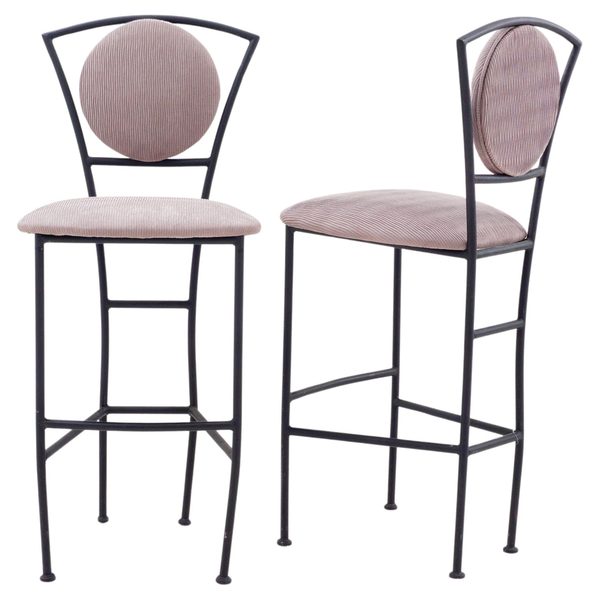 Pair of Postmodern Iron Barstools, 1990s In Good Condition For Sale In Philadelphia, PA