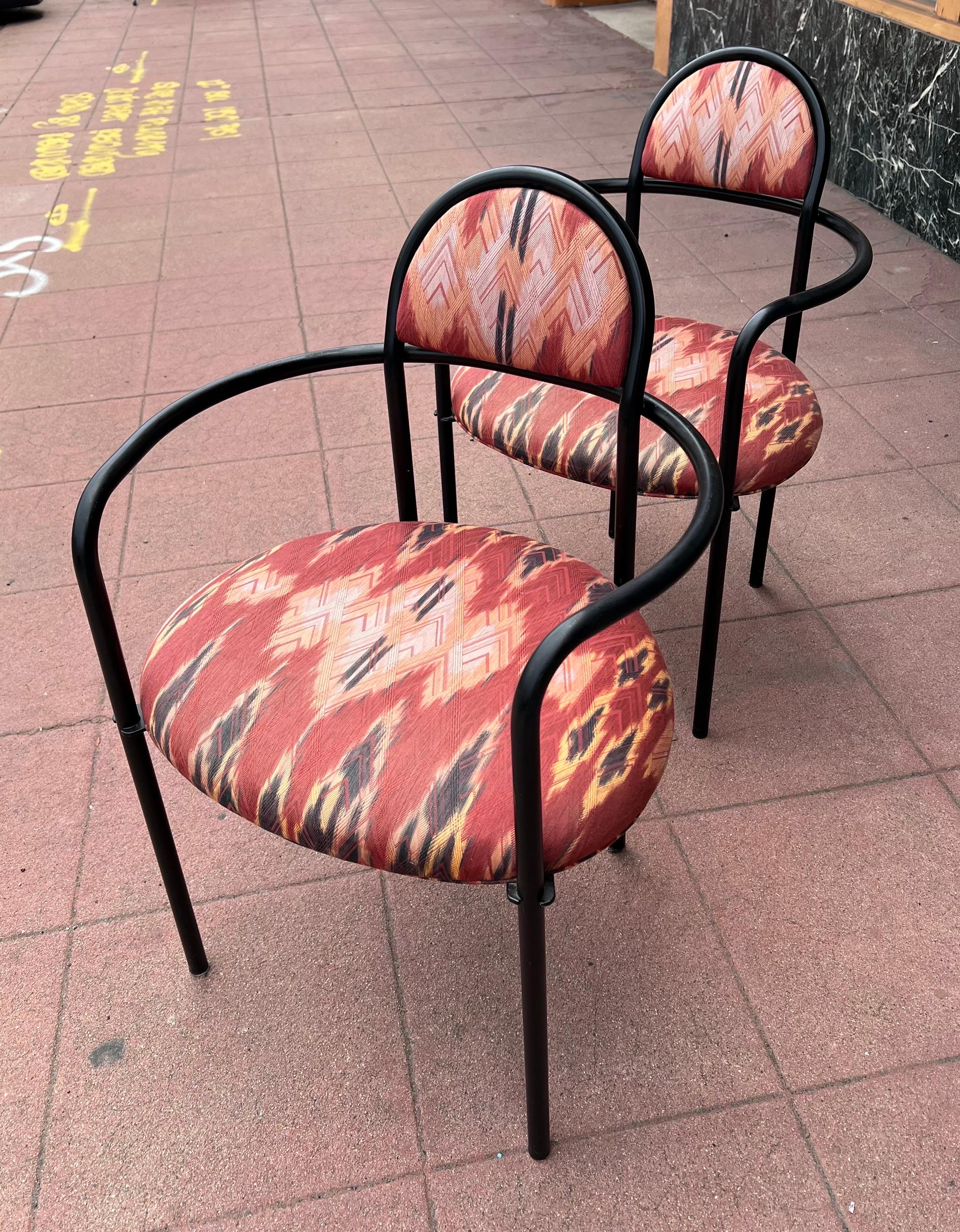 Post-Modern Pair of Postmodern Italian Armchairs with Donghia Fabric
