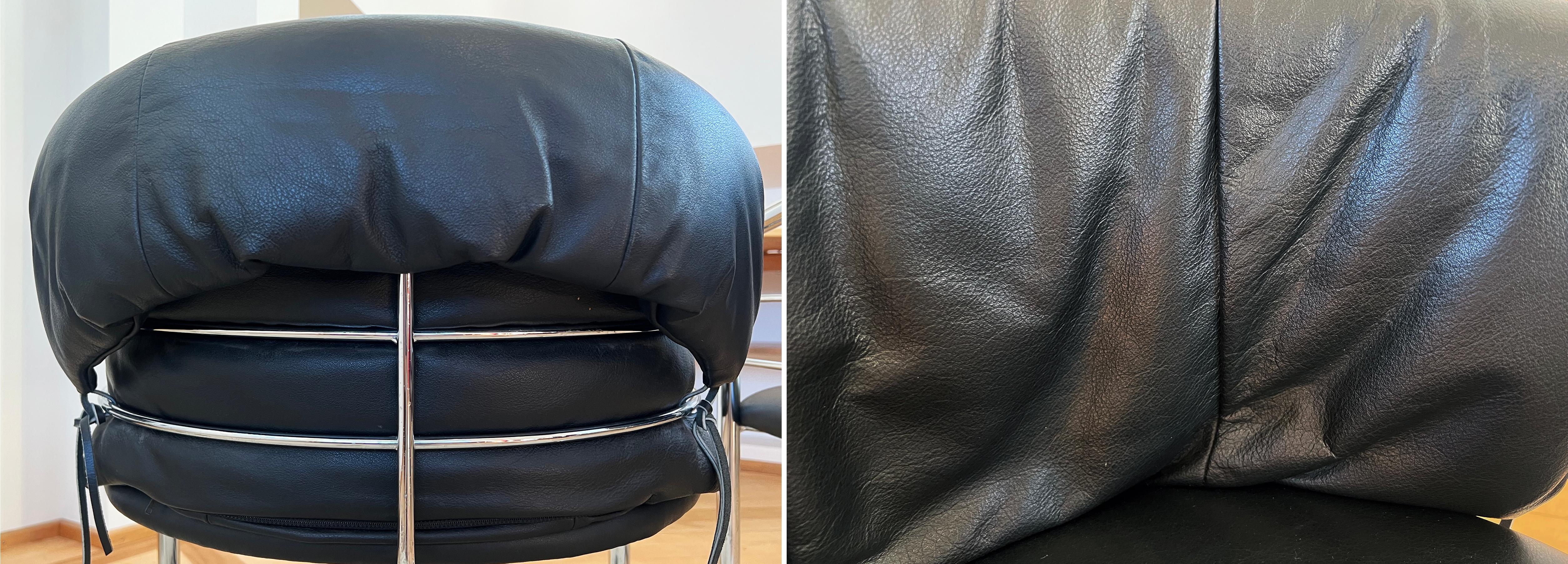 Paar postmoderne italienische Sling-Stühle aus Leder und poliertem Chrom mit Akzent im Angebot 2