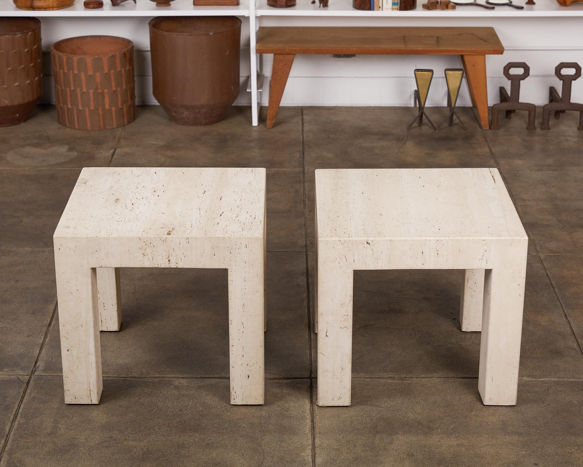 Post-Modern Pair of Postmodern Italian Travertine Side Tables