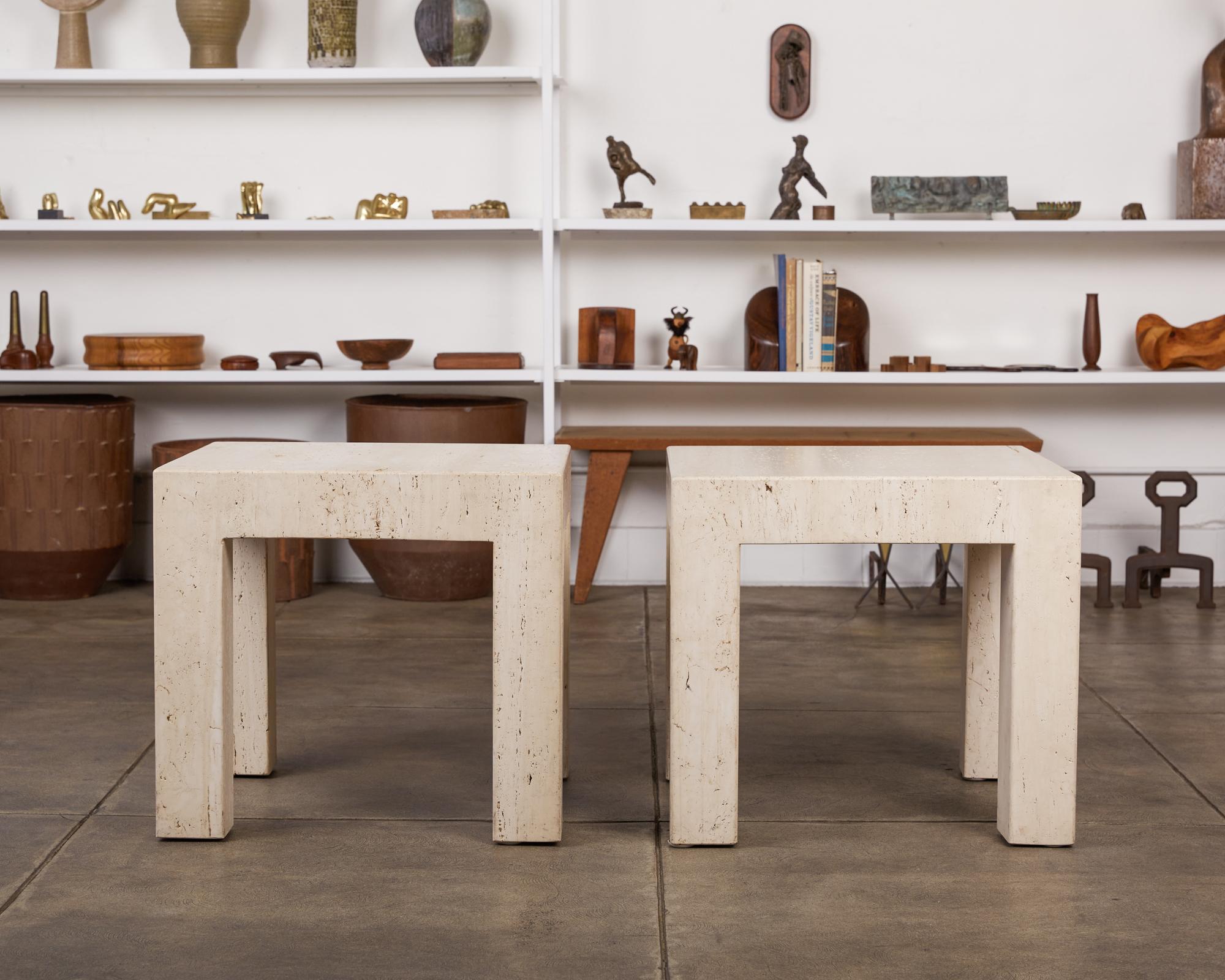 Late 20th Century Pair of Postmodern Italian Travertine Side Tables