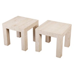 Pair of Postmodern Italian Travertine Side Tables