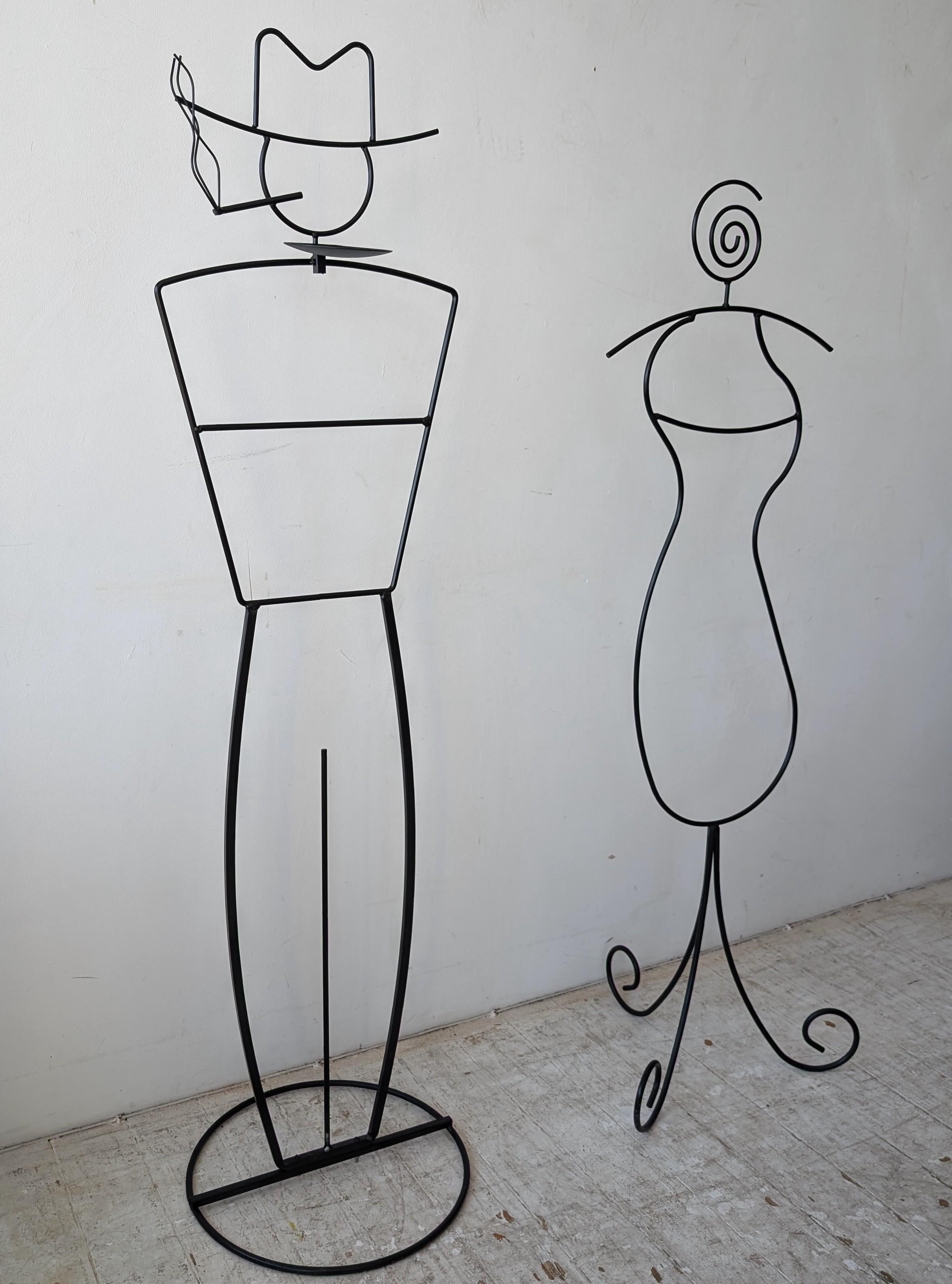 Post-Modern Pair of postmodern John Risley style black metal figural valet stands, USA 1980s