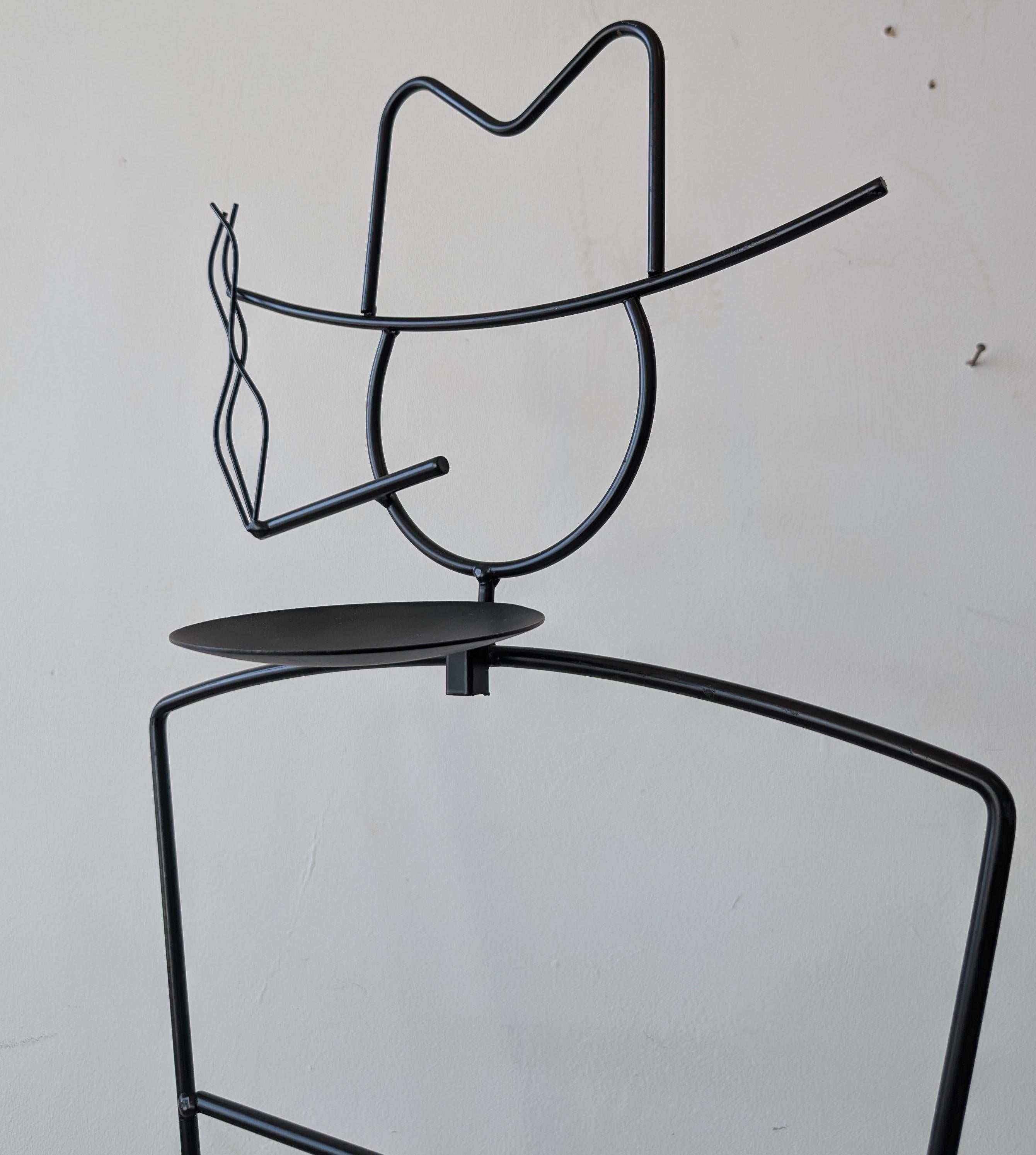 Pair of postmodern John Risley style black metal figural valet stands, USA 1980s 1