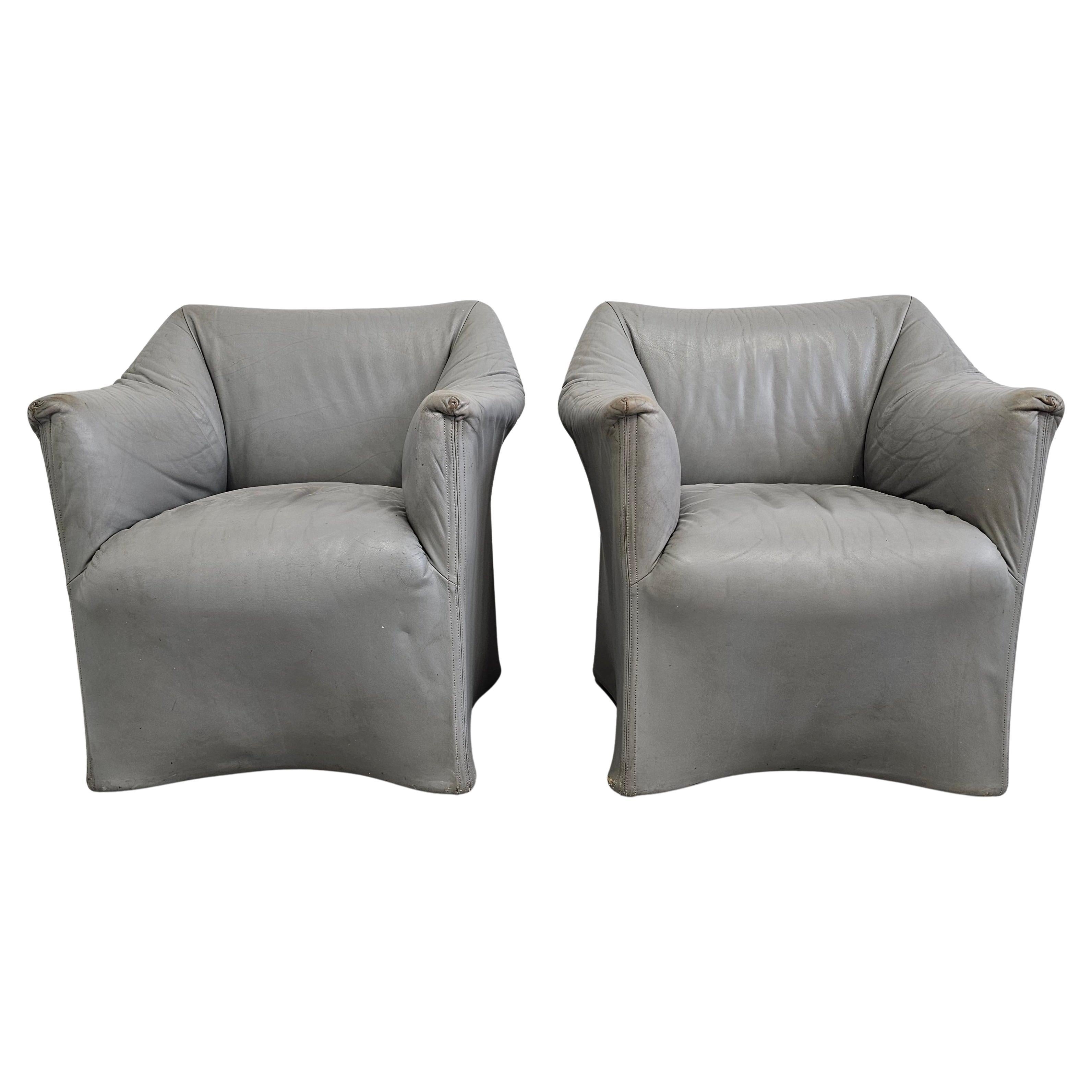 Pair of Postmodern Leather Armchairs "Tentazione" by Mario Bellini for Cassina