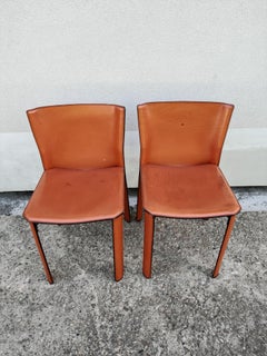 Coppia di sedie in pelle postmoderne di Giancarlo Vegni per Fasem, Italia 1984