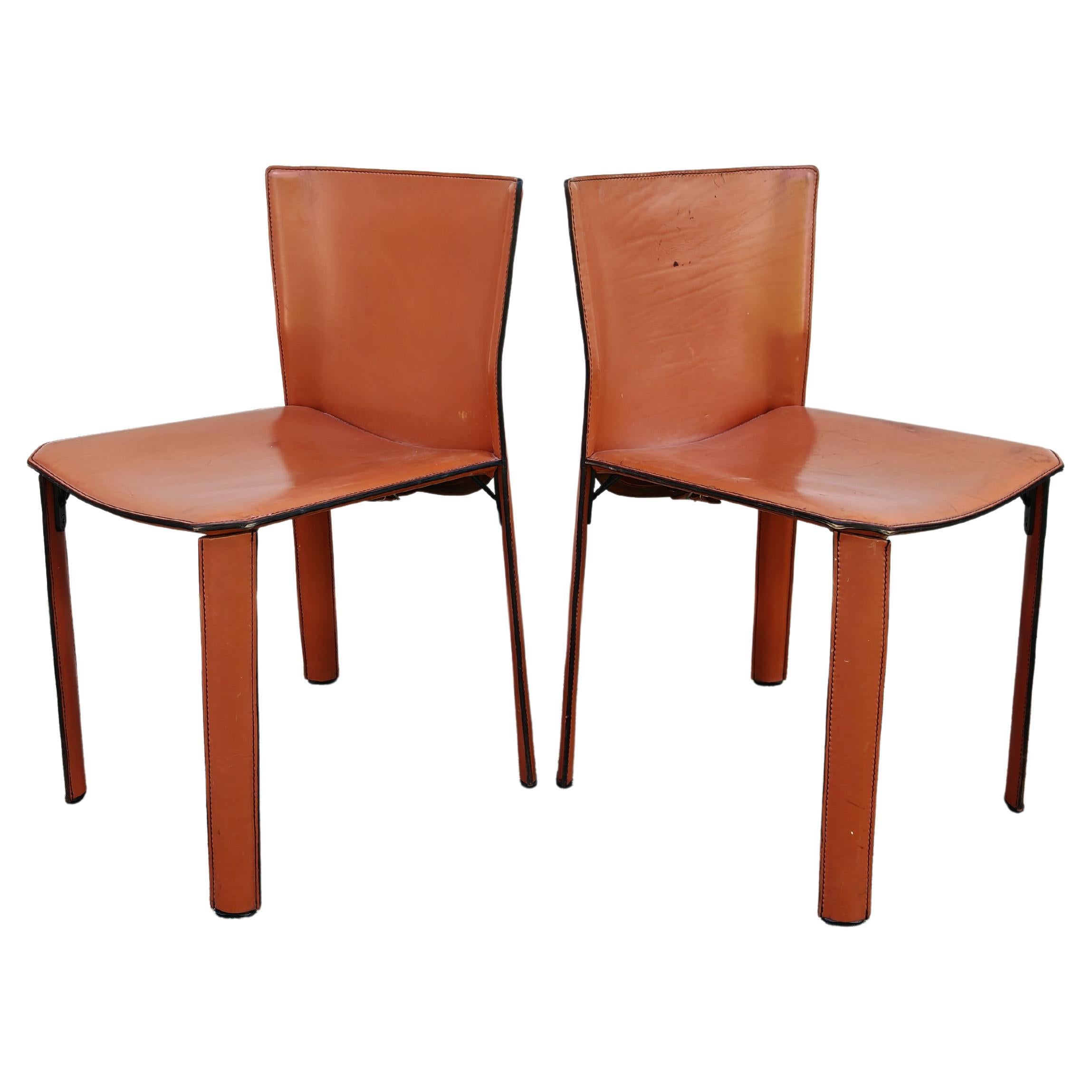 Paire de chaises postmodernes en cuir par Giancarlo Vegni pour Fasem, Italie 1984