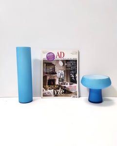 Pair of Cyan Murano Cased Glass Vases by Carlo Moretti, Italy