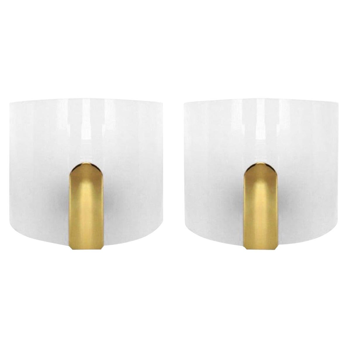 Pair of Postmodern Lucite Brass Wall Lights by Metalarte, 1980s For Sale