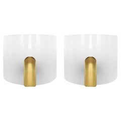Pair of Postmodern Lucite Brass Wall Lights by Metalarte, 1980s