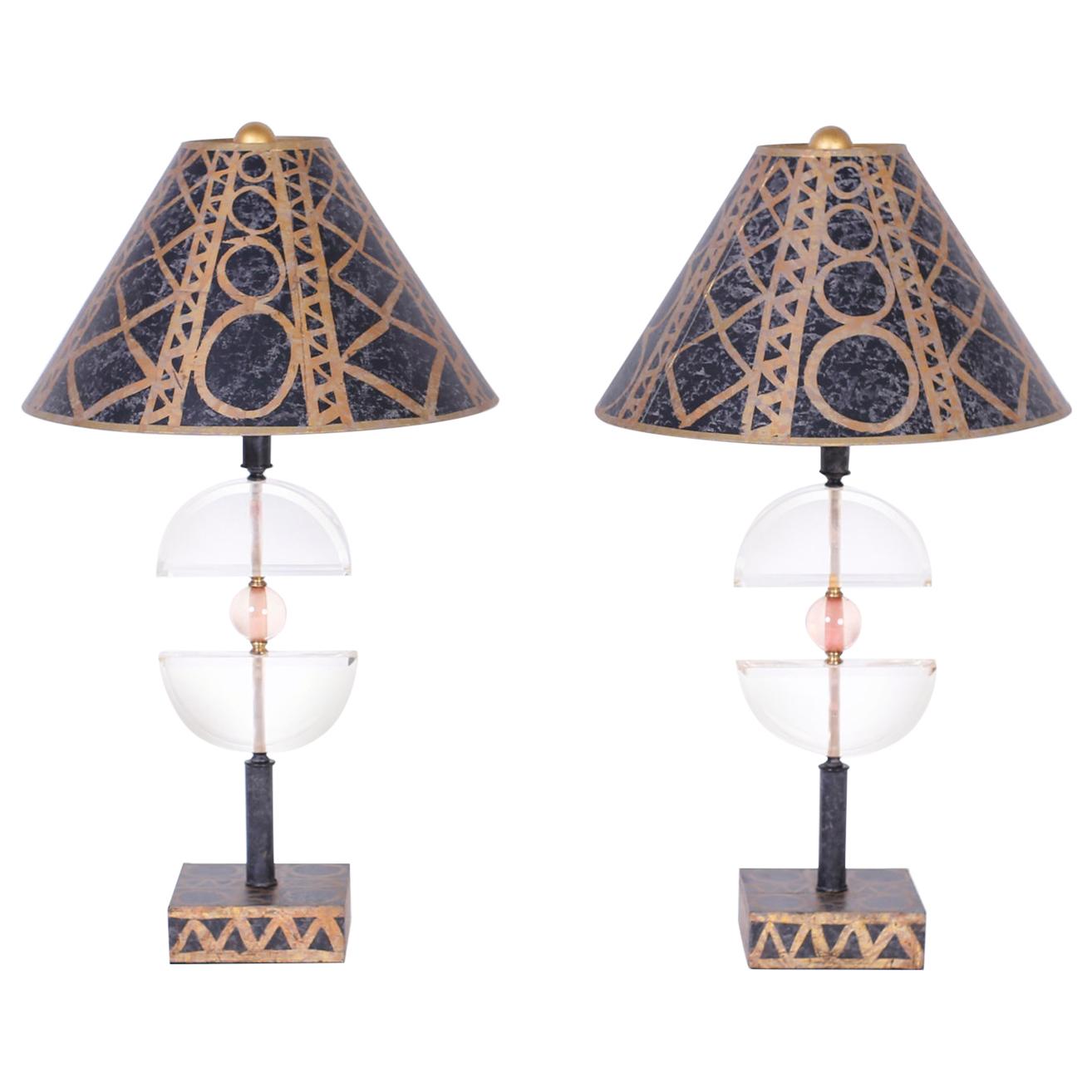 Pair of Postmodern Lucite Table Lamps For Sale