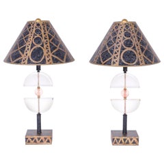 Vintage Pair of Postmodern Lucite Table Lamps