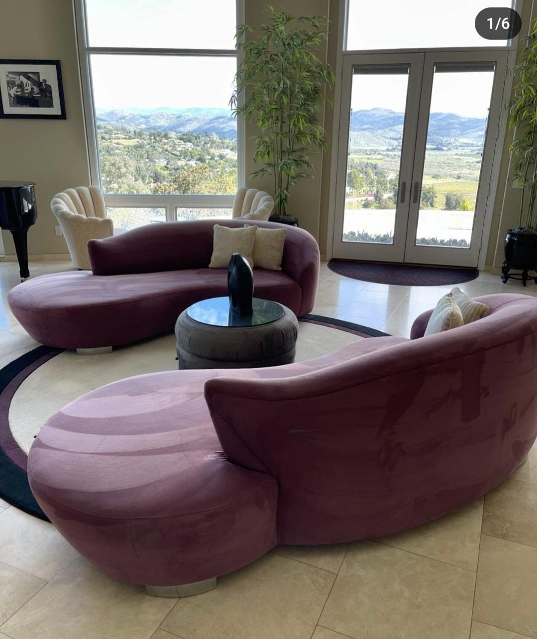 Pair of Postmodern Mauve Pink Serpentine Cloud Sofas, c1990s For Sale 11