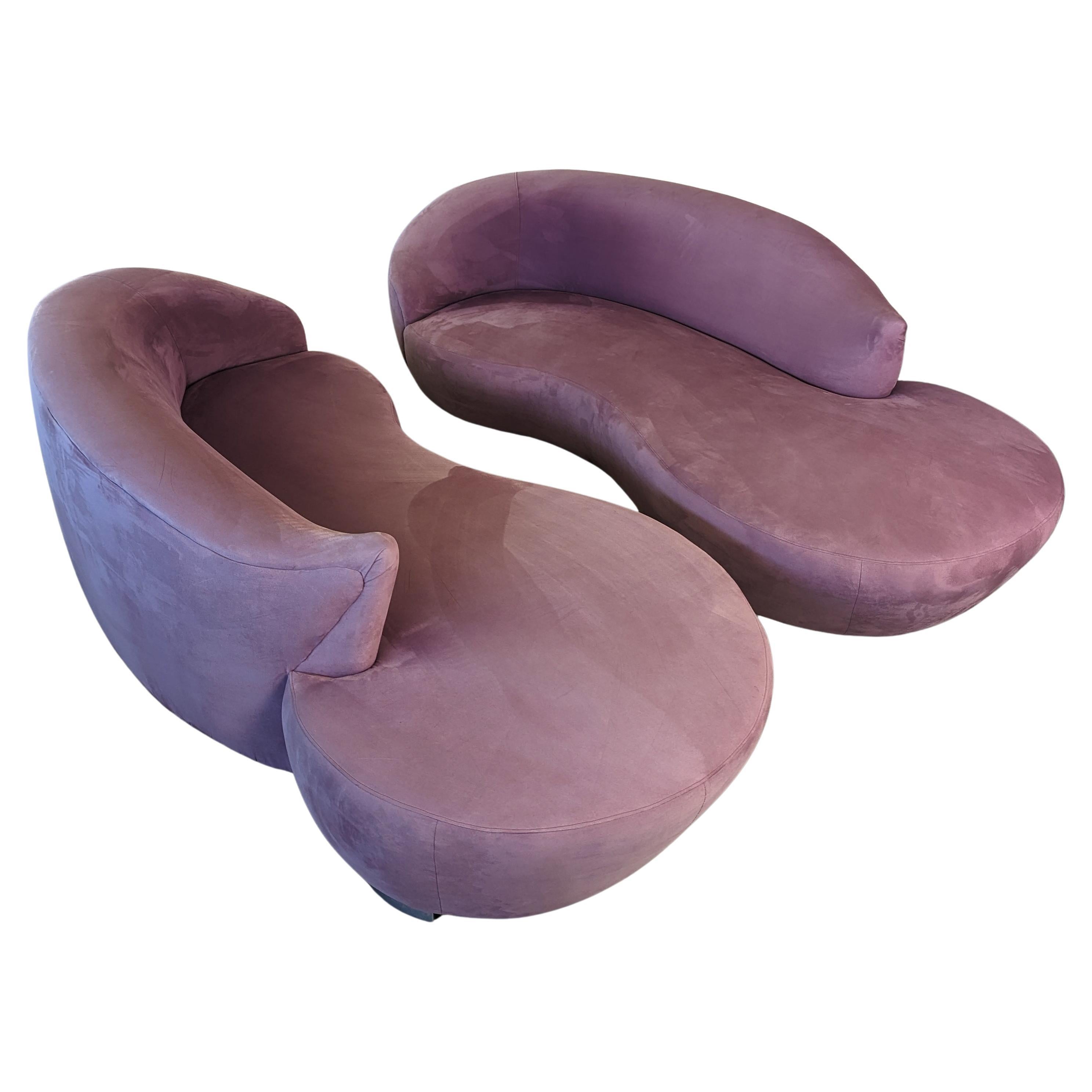 Pair of Postmodern Mauve Pink Serpentine Cloud Sofas, c1990s For Sale