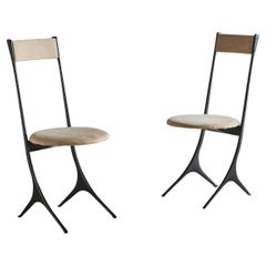 Pair of Postmodern Metal Dining Chairs in Taupe Suede by Zanotta, Italy 1980s