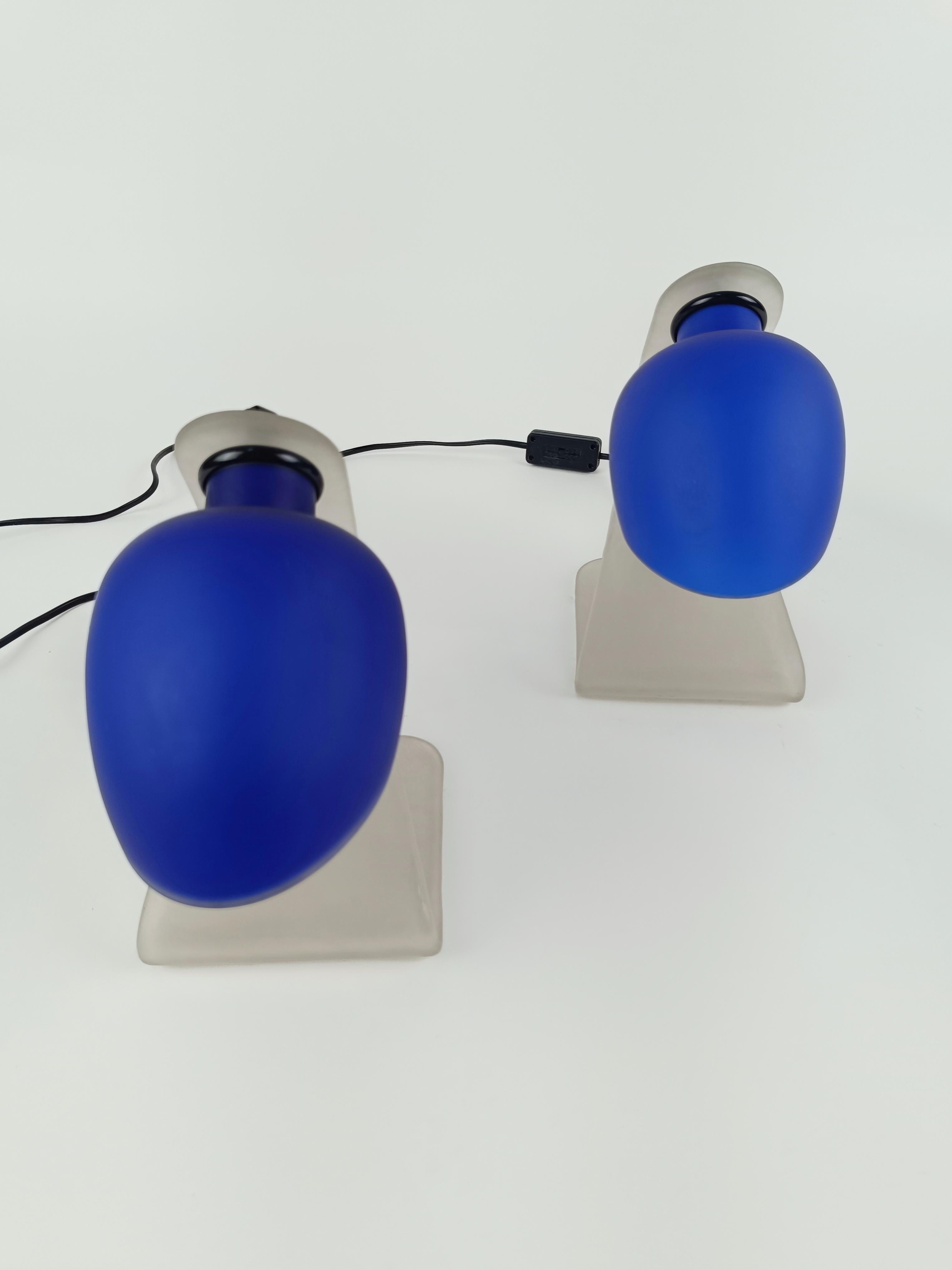 Late 20th Century Pair of Postmodern Nightstand Table Lamps made in Murano Glass by De Majo For Sale