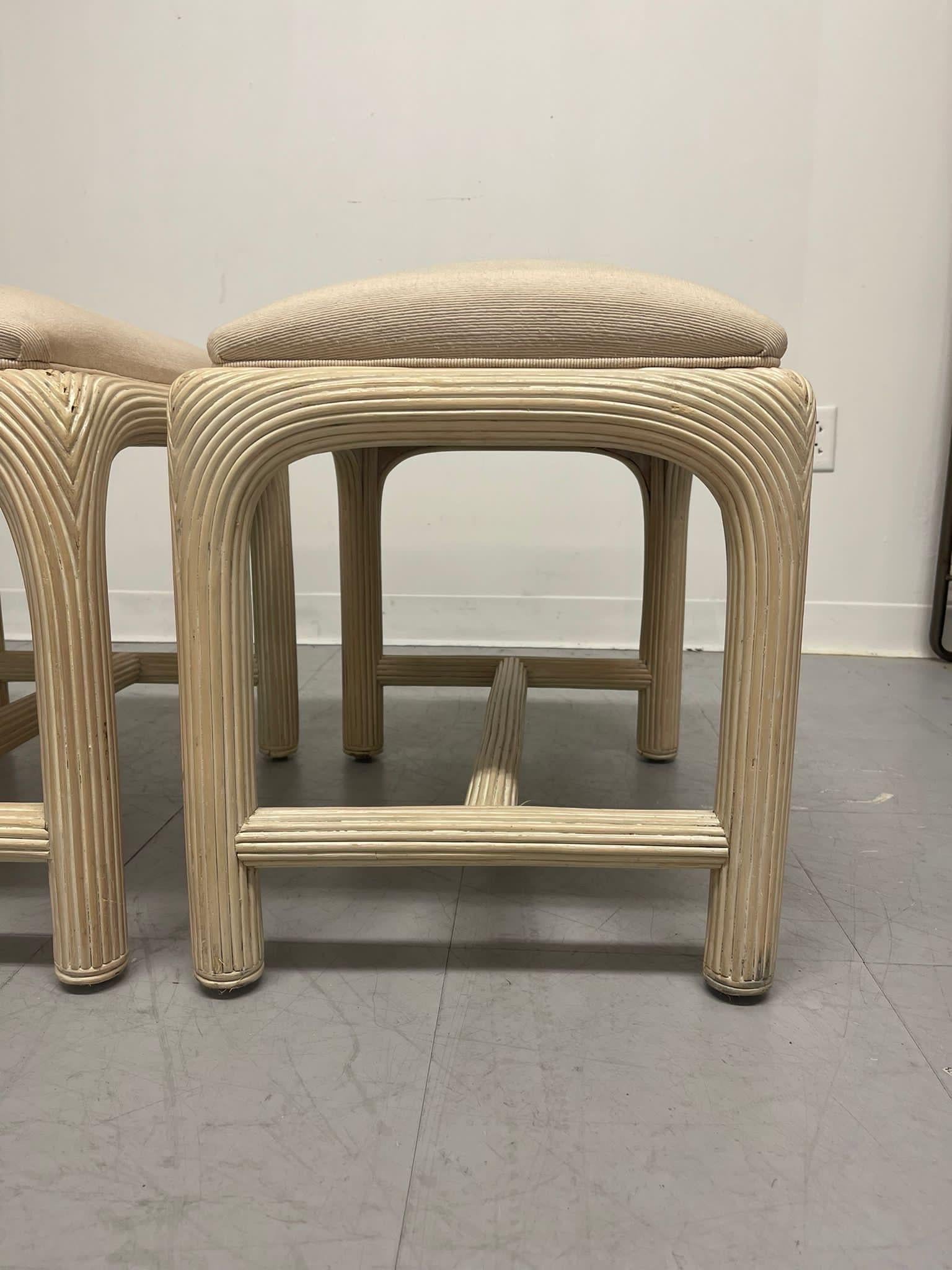Pair of Postmodern Pencil Reed Low Stools by American Drew. For Sale 1