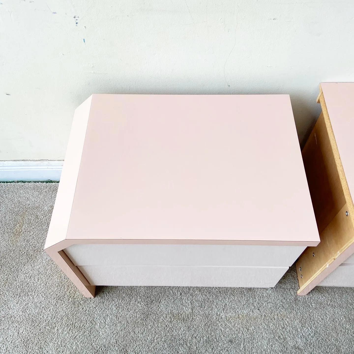 Post-Modern Pair of Postmodern Pink and Light Pink Lacquer Laminate Nightstands, 1980s