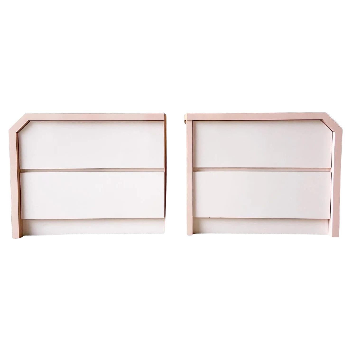 Pair of Postmodern Pink and Light Pink Lacquer Laminate Nightstands, 1980s