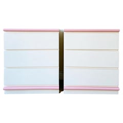 Vintage Pair of Postmodern Pink and White Lacquer Laminate Nightstands, 1980s