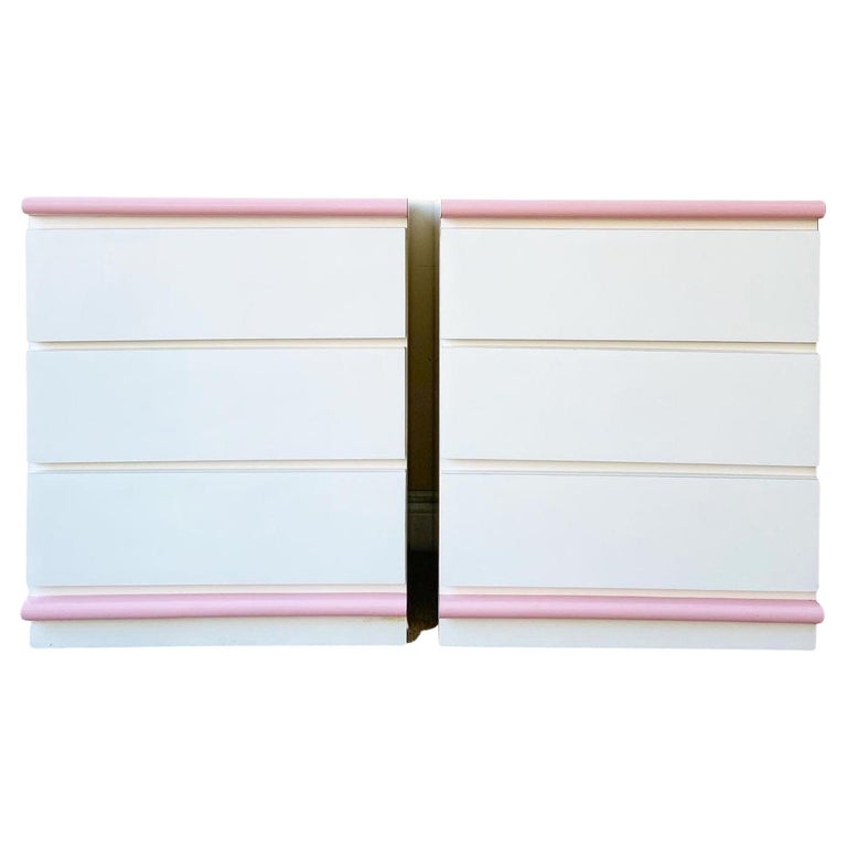 Pair of Postmodern Pink and White Lacquer Laminate Nightstands, 1980s For Sale