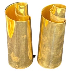 Pair of Postmodern Polished Brass Spiral Candle Holders