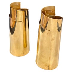 Pair of Postmodern Polished Brass Spiral Candle Holders