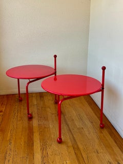Pair of Postmodern Red Enameled Side/Folding Tables Memphis Era