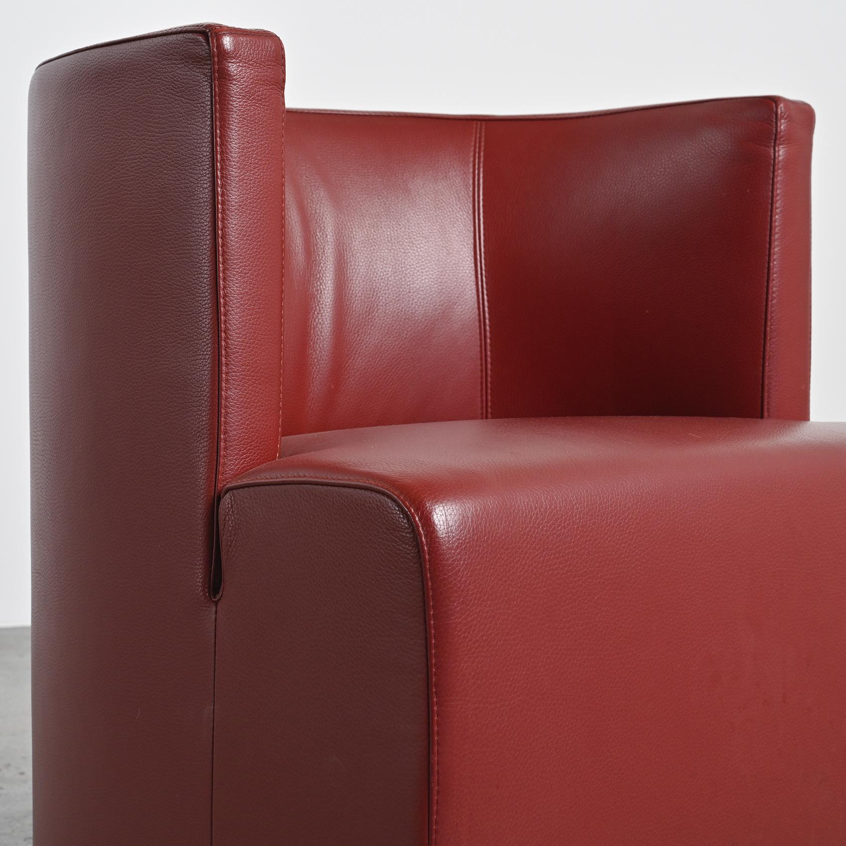 Pair of Postmodern Red Leather Armchairs by Wittmann For Sale 5