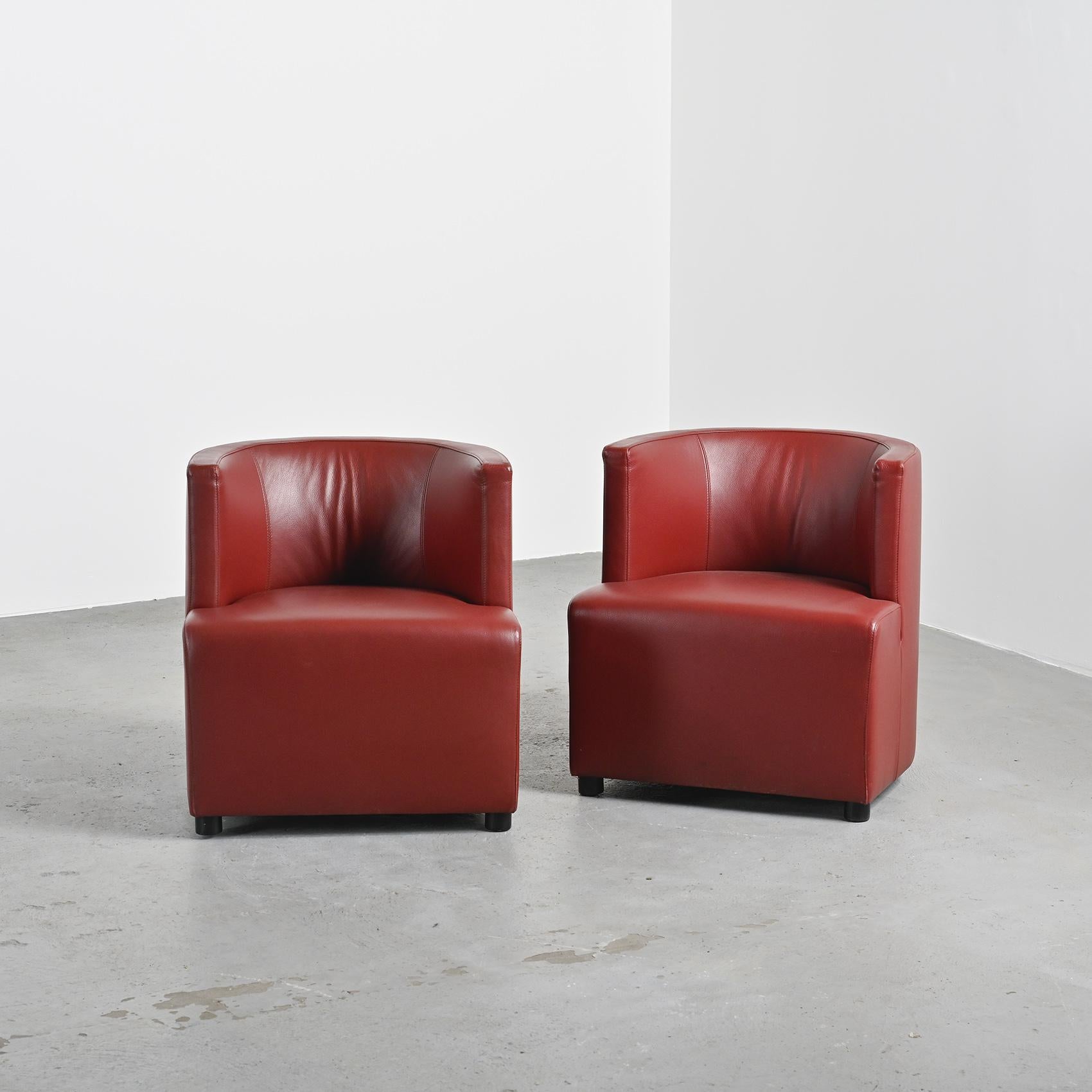 Pair of Postmodern Red Leather Armchairs by Wittmann For Sale 7