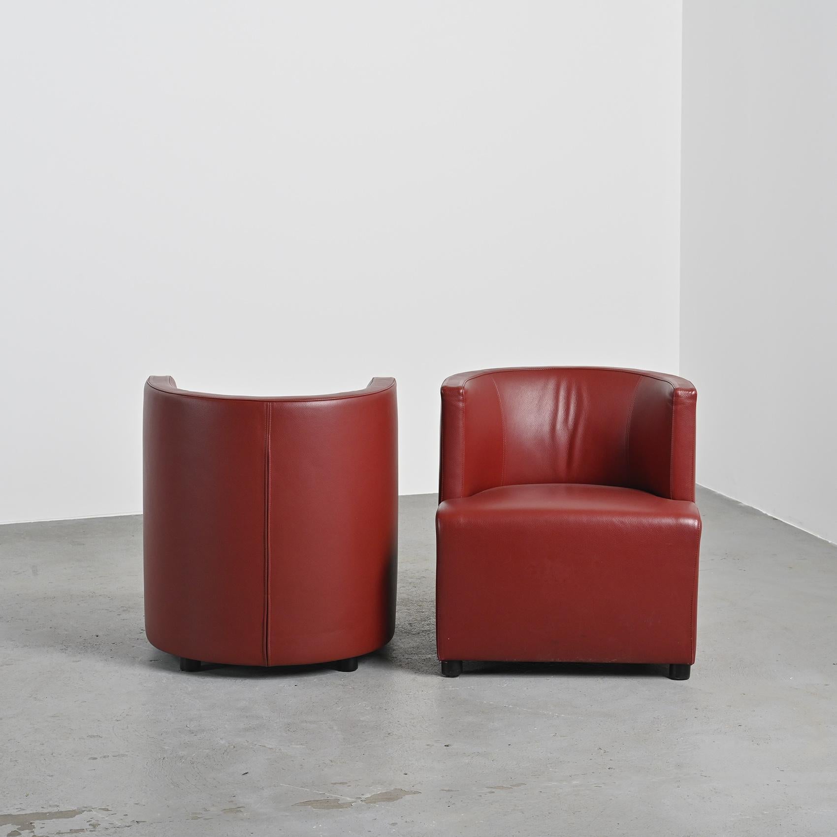 Post-Modern Pair of Postmodern Red Leather Armchairs by Wittmann For Sale