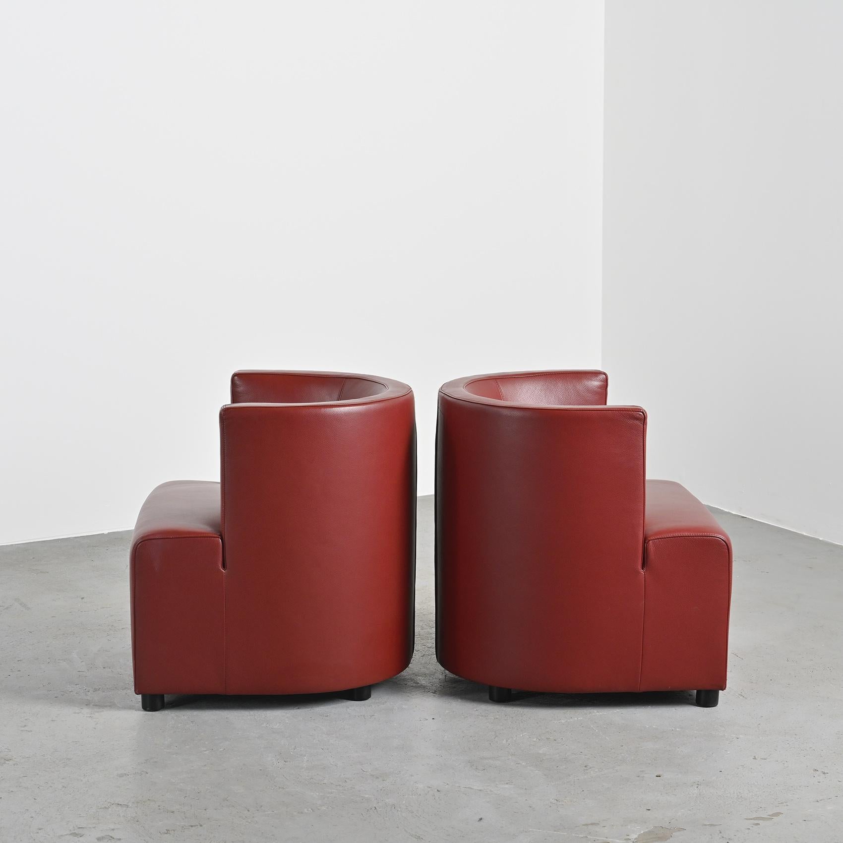 German Pair of Postmodern Red Leather Armchairs by Wittmann For Sale