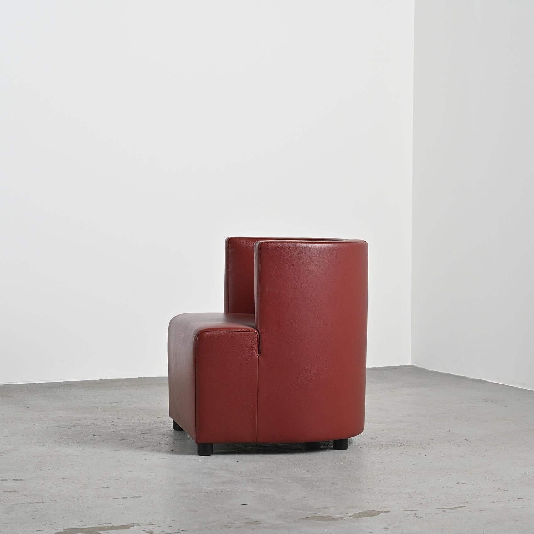 Pair of Postmodern Red Leather Armchairs by Wittmann For Sale 2
