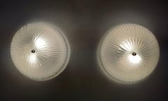 Pair of Postmodern Round Murano Glass Ceiling Lights or Sconces, Italy
