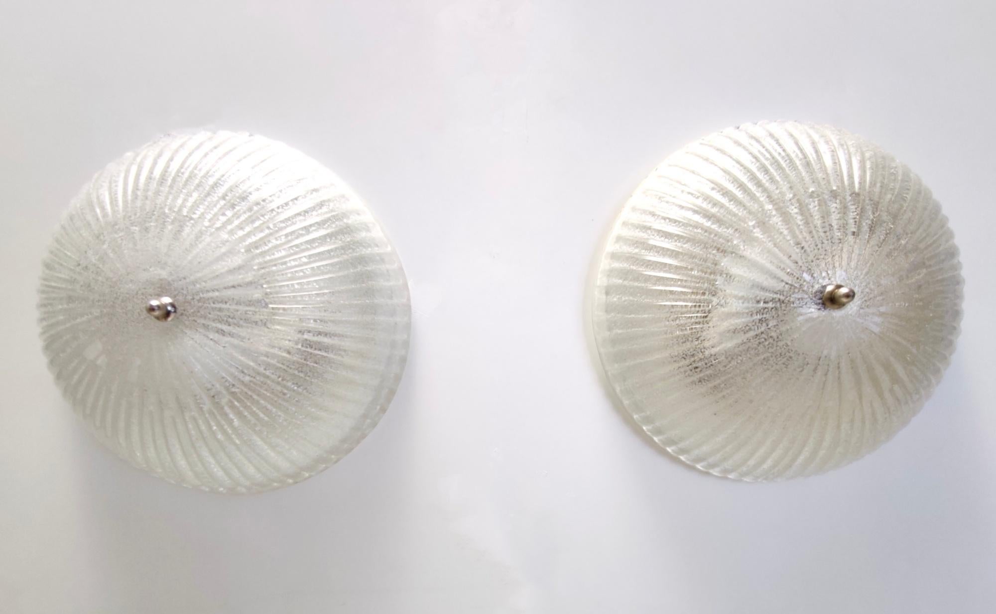 Italian Pair of Postmodern Round Murano Glass Ceiling Lights or Sconces, Italy For Sale