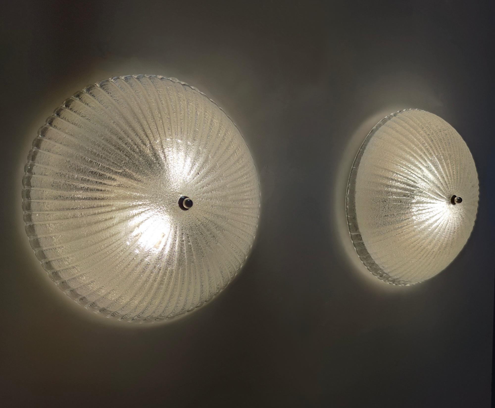 Pair of Postmodern Round Murano Glass Ceiling Lights or Sconces, Italy In Excellent Condition For Sale In Bresso, Lombardy