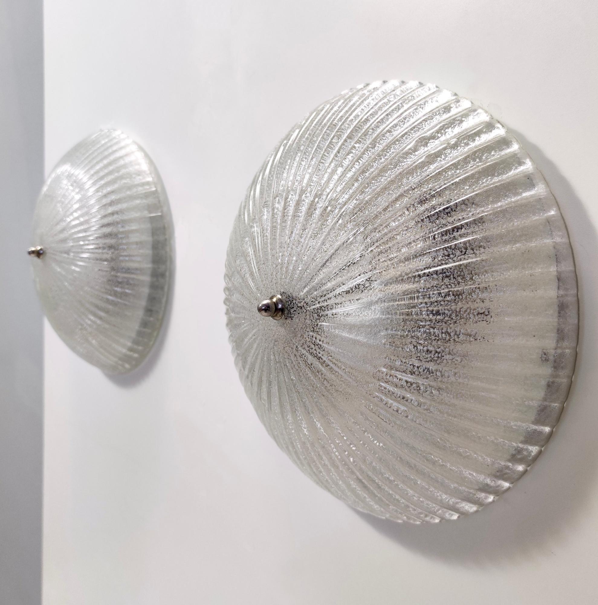 Late 20th Century Pair of Postmodern Round Murano Glass Ceiling Lights or Sconces, Italy For Sale