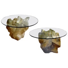 Pair of Postmodern Serge Roche Inspired Faux Stone Plaster Tables