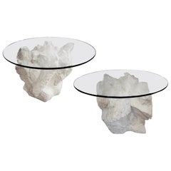 Pair of Postmodern Serge Roche Inspired Faux Stone Plaster Tables