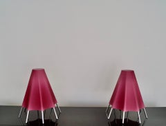 Pair of Postmodern Shiro Kuramata Style Art Glass & Chrome Table Lamps