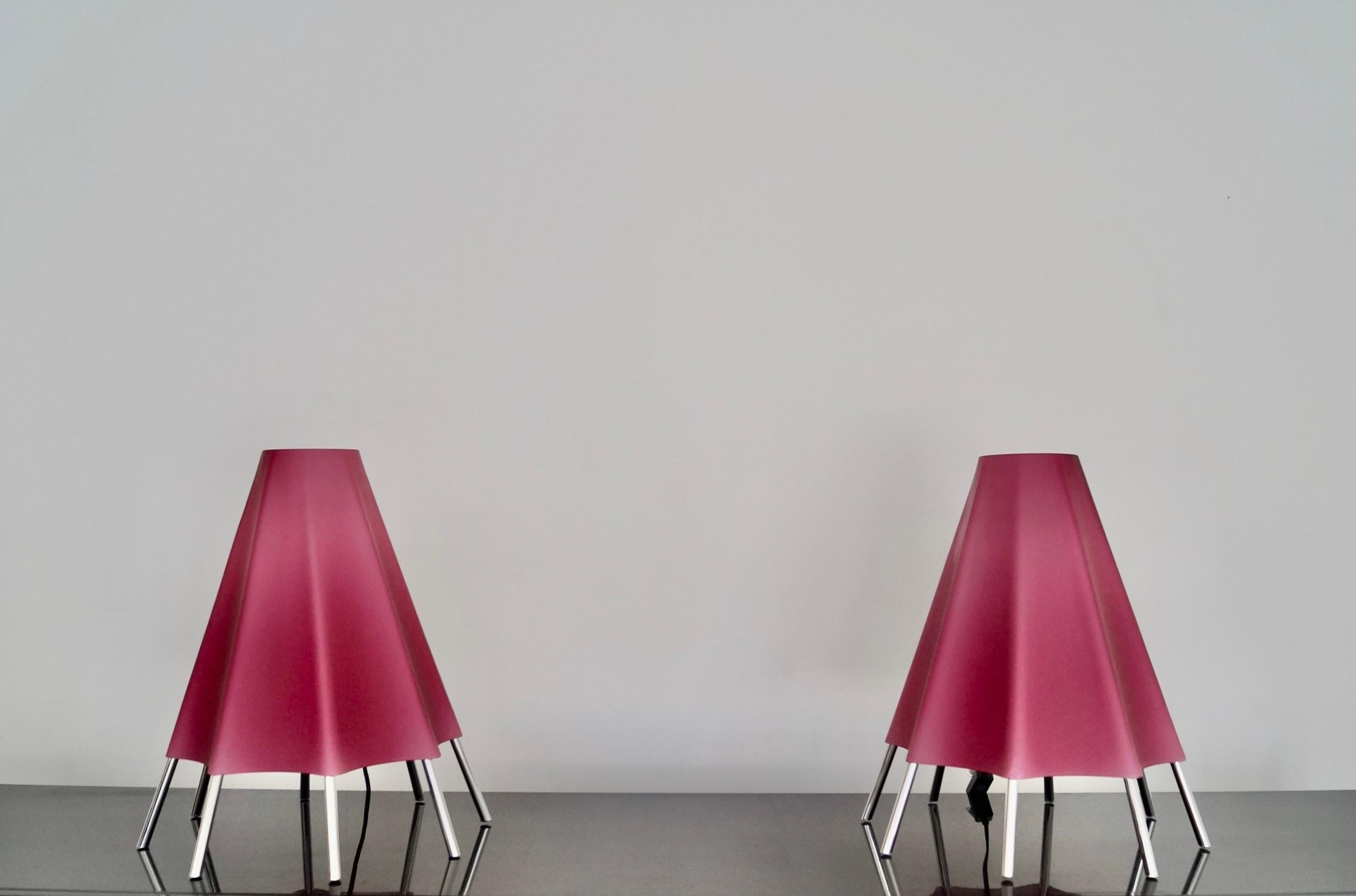 Post-Modern Pair of Postmodern Shiro Kuramata Style Art Glass & Chrome Table Lamps For Sale