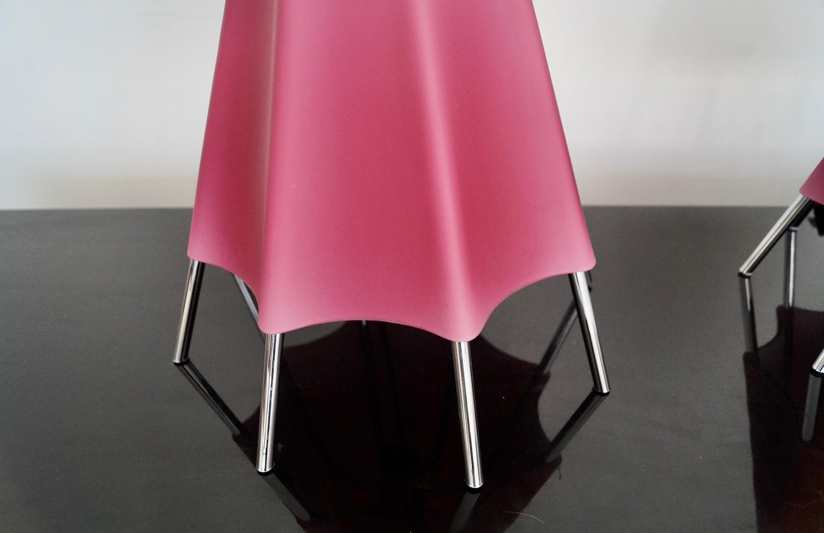 Blown Glass Pair of Postmodern Shiro Kuramata Style Art Glass & Chrome Table Lamps For Sale